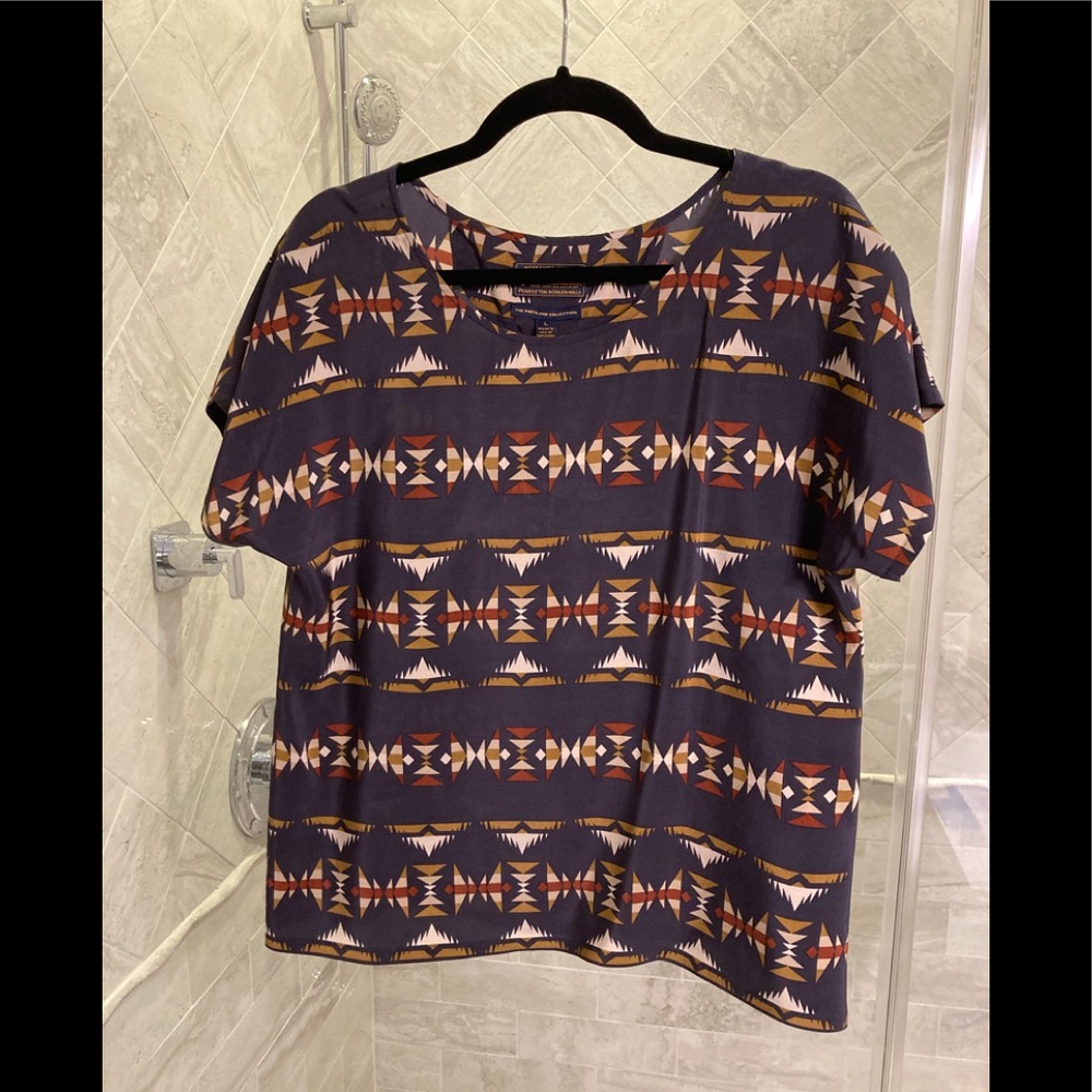 Pendleton Navy 100% Silk Shirt Blouse